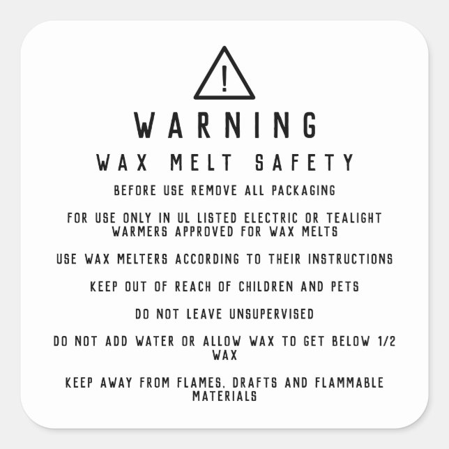 Wax Melt Safety Warning Labels (Front)