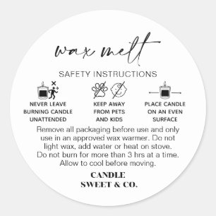 Wax Melt Warning    Candle Burning Instructions Classic Round Sticker
