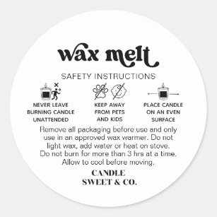 Wax Melt Warning    Candle Burning Instructions Classic Round Sticker