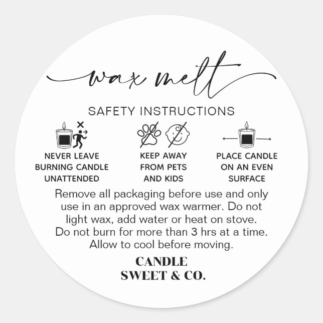 Wax Melt Warning |  Candle Burning Instructions Classic Round Sticker (Front)
