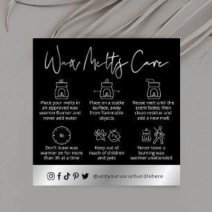 Wax Melts Safety Guide Black & Silver Logo Square Business Card