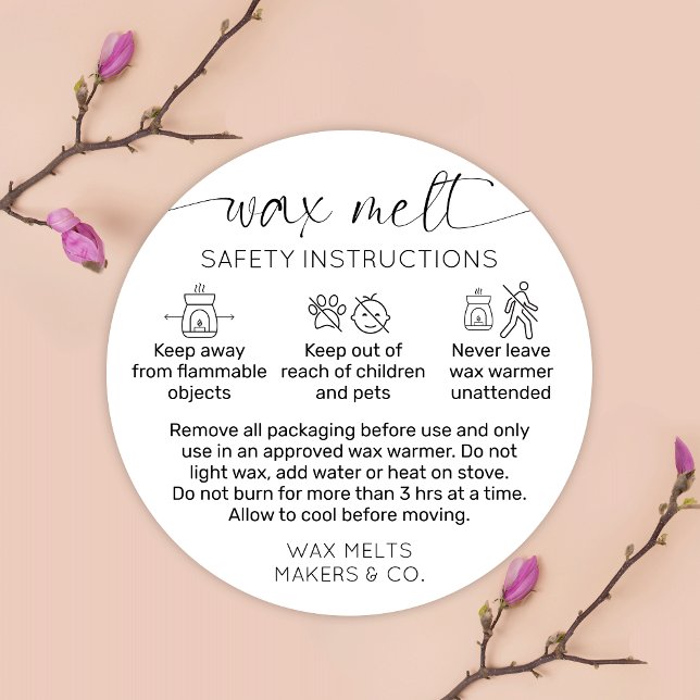 Wax Melts Warning Label Modern Script Black White (Creator Uploaded)