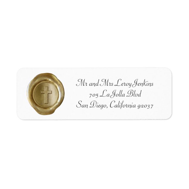 Wax Monogram Address Labels - Gold Cross1 (Front)