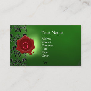 WAX SEAL DAMASK MONOGRAM green Business Card