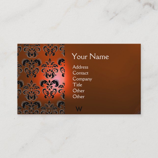 WAX SEAL DAMASK  MONOGRAM orange Business Card (Front)
