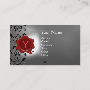 WAX SEAL DAMASK MONOGRAM white Business Card