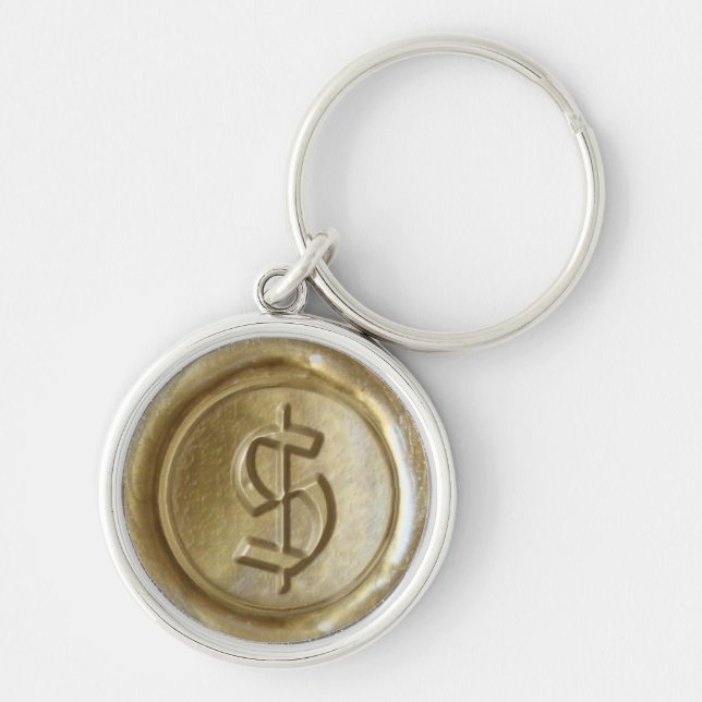 Wax Seal Monogram - Gold - Old English Dollar($) - Key Ring (Front)