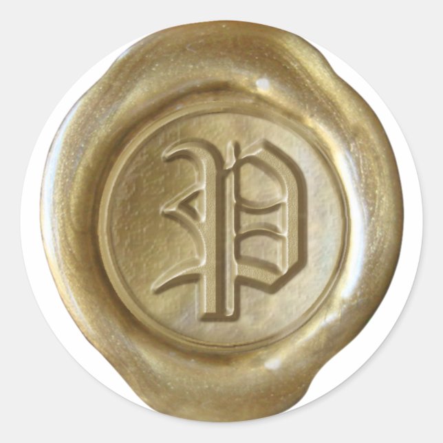 Wax Seal Monogram - Gold - Old English - Letter P (Front)