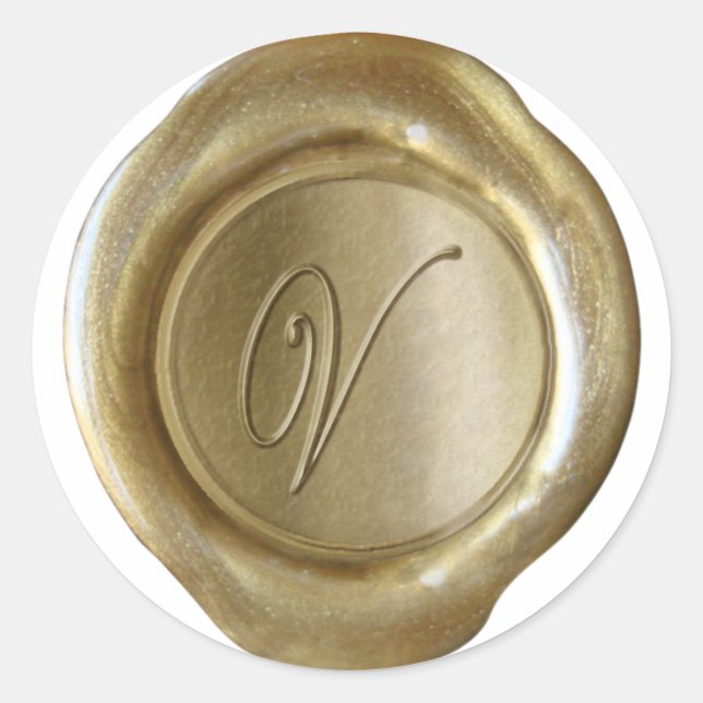 Wax Seal Monogram - Gold - Script V - (Front)