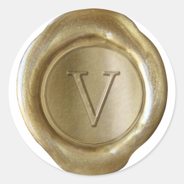 Wax Seal Monogram - Gold - Serif V - (Front)