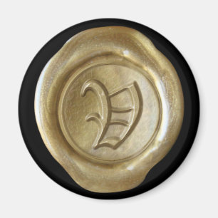 Wax Seal Monogram Magnet - Gold - Old English -