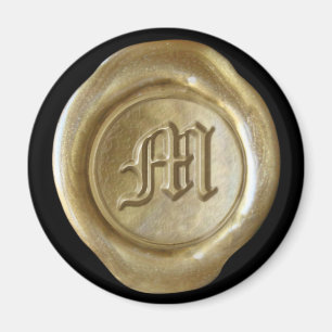 Wax Seal Monogram Magnet - Gold - Old English -