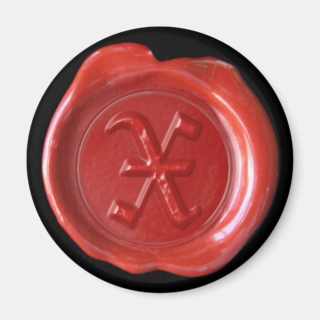 Wax Seal Monogram Magnet - Red - Old English - (Front)