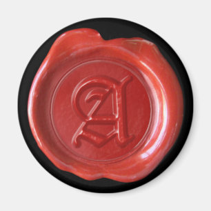 Wax Seal Monogram Magnet - Red - Old English -