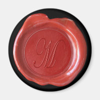 Wax Seal Monogram Magnet - Red - Script Style -