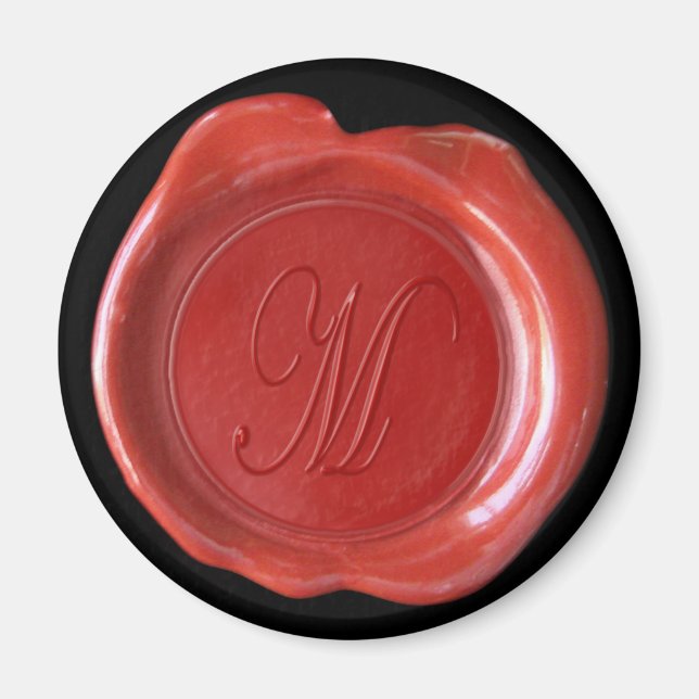 Wax Seal Monogram Magnet - Red - Script Style - (Front)