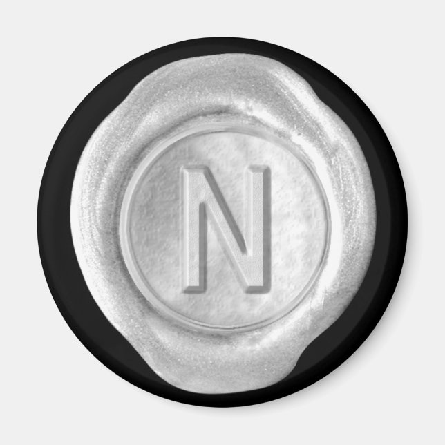 Wax Seal Monogram Magnet - Silver - Bold Style - (Front)