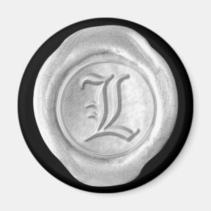 Wax Seal Monogram Magnet - Silver - Old English -