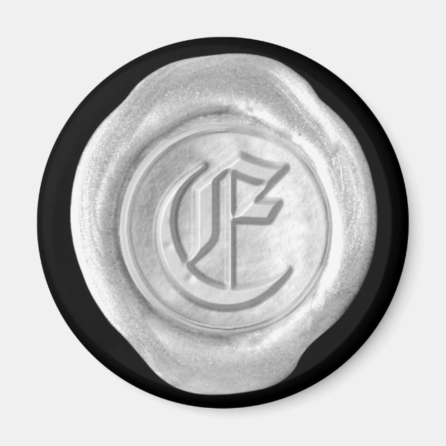 Wax Seal Monogram Magnet - Silver - Old English - (Front)