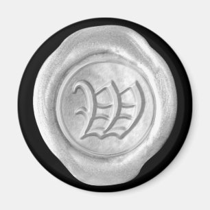 Wax Seal Monogram Magnet - Silver - Old English -