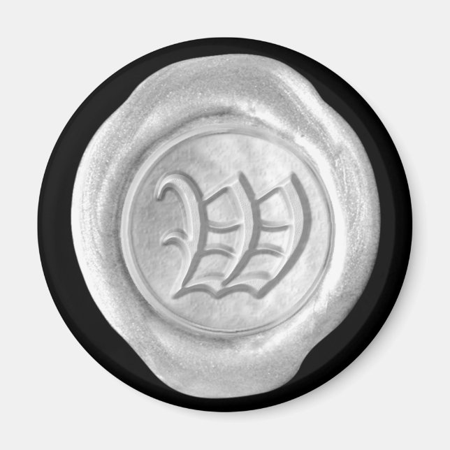 Wax Seal Monogram Magnet - Silver - Old English - (Front)