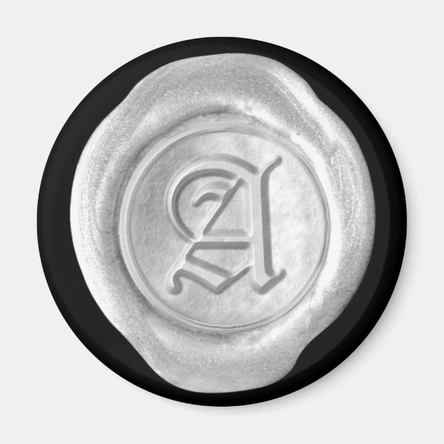 Wax Seal Monogram Magnet - Silver - Old English - (Front)