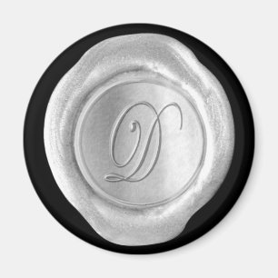 Wax Seal Monogram Magnet - Silver - Script Style -