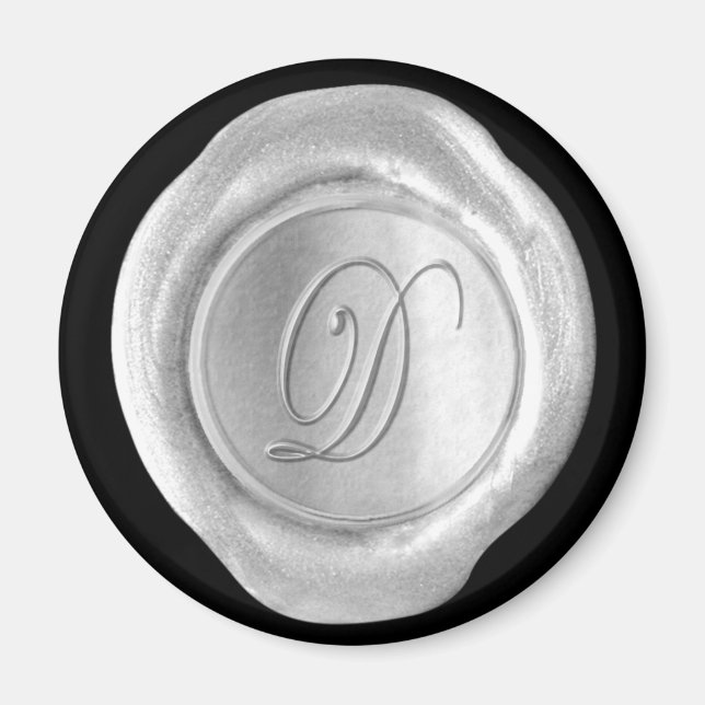 Wax Seal Monogram Magnet - Silver - Script Style - (Front)