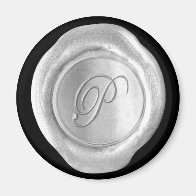 Wax Seal Monogram Magnet - Silver - Script Style - (Front)
