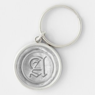 Wax Seal Monogram - Silver - Old English A - Key Ring