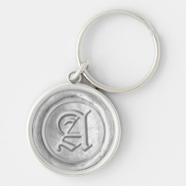 Wax Seal Monogram - Silver - Old English A - Key Ring (Front)