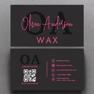 Wax Specialist Aesthetician QR Code Hot Pink Black Business Card