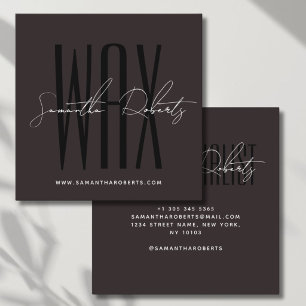 Wax specialist modern typography script brown square business card