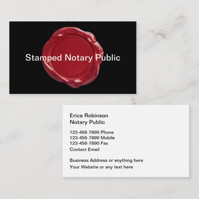 Wax Stamp Graphic Notary Public Business Cards (Front/Back)