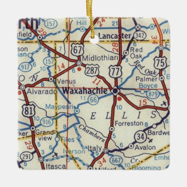 Waxahachie TX Vintage Map Ceramic Ornament (Front)