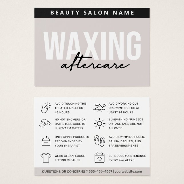 Waxing Aftercare Card Hair Removal Instructions (Front & Back)