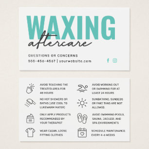 Waxing Aftercare Card Hair Removal Instructions