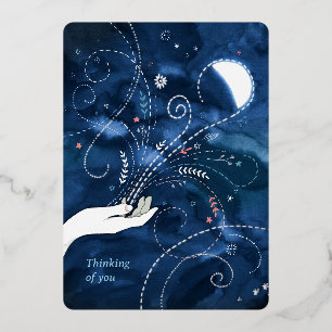 Waxing Half Moon Thinking of You Silver Foil Holiday Card