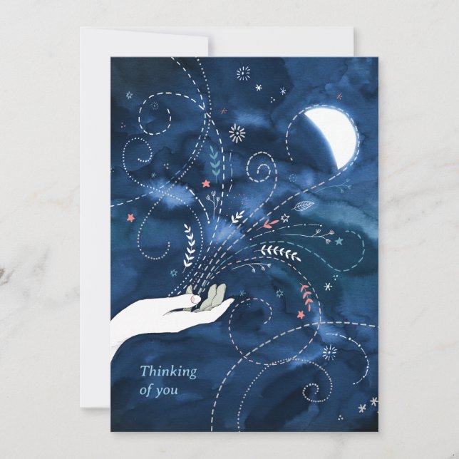 Waxing Half Moon Thinking of You Thank You Card (Front)