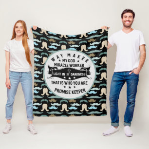 Way Maker Miracle Worker  Mustache  Christian Fleece Blanket