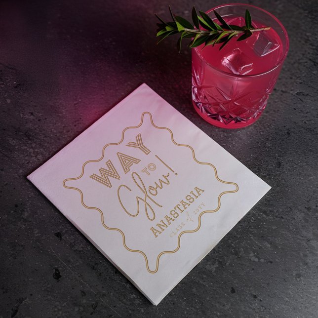 Way to Glow Script Retro Wavy Graduation Party Foil Napkins (Way to Glow Script Retro Wavy Graduation Party Foil Napkins)