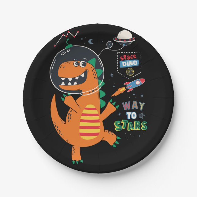 way to stars dinosaur in space design for kids tsh paper plate (Front)