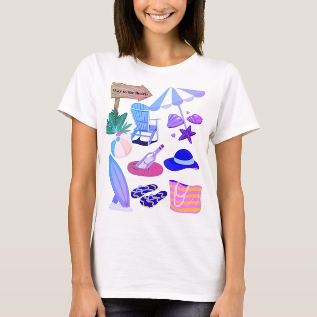 Way to the Beach – Summer Vacation Clipart Design T-Shirt (Front)