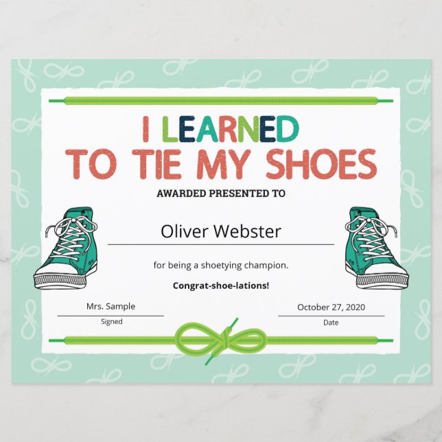 Way to Tie Laces Milestone Certificate Award (Front)