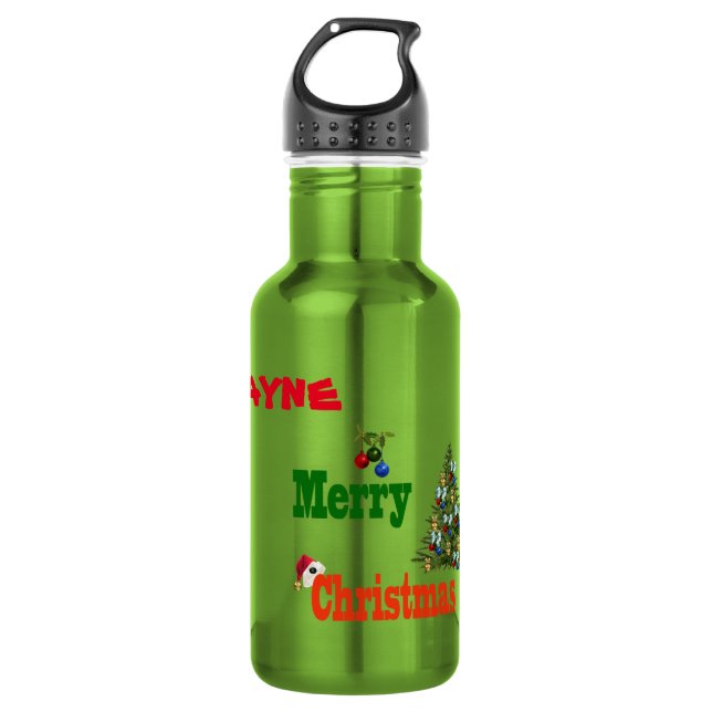 Wayne Name @ Lawn Bowls Christmas, Water Bottle (Front)