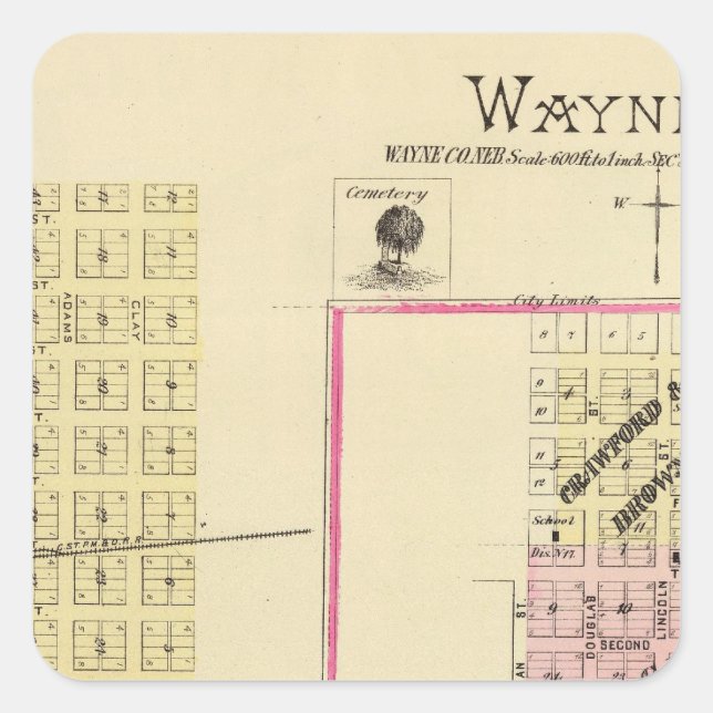Wayne, Nebraska Square Sticker (Front)