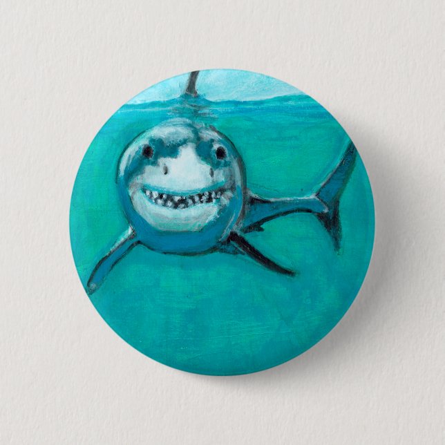 "Wayne" The Great White Shark 6 Cm Round Badge (Front)