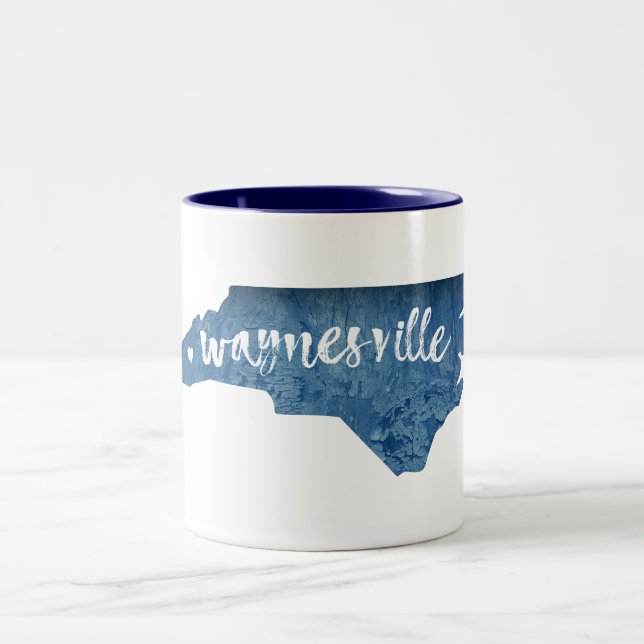 Waynesville North Carolina Wood Grain Two-Tone Coffee Mug (Center)