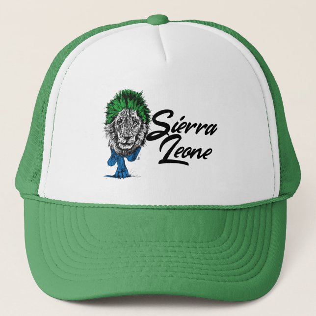 WAYout Arts Freetown Sierra Leone Flag Lion Trucker Hat (Front)