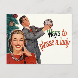 Ways to please a lady, funny Christmas vintage Postcard